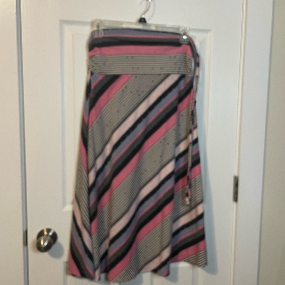 Patagonia ‘Kamala’ diagonally pink/gray striped midi skirt / halter dress sz M - Picture 8 of 9